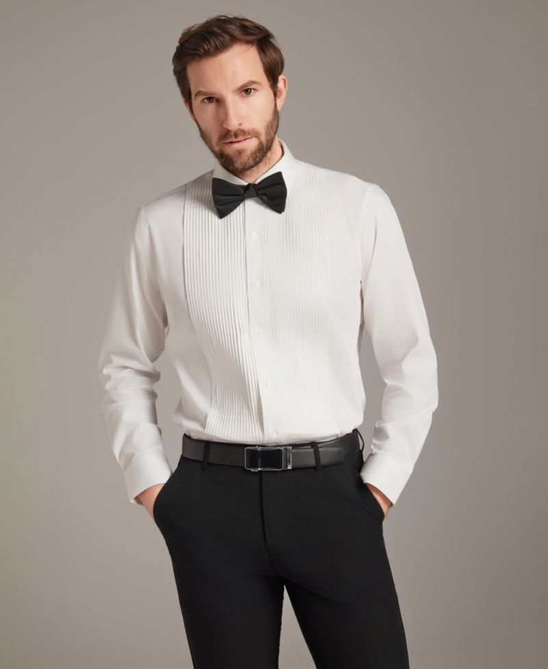 Men's Slim Fit Pleated Tuxedo Shirt