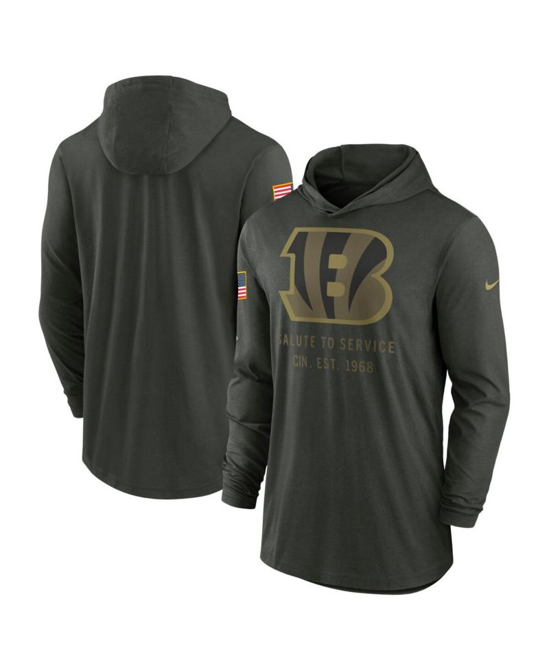 Men's Forest Green Cincinnati Bengals 2025 Salute to Service Sideline Dri-FIT Lightweight Hooded Pullover Sweatshirt