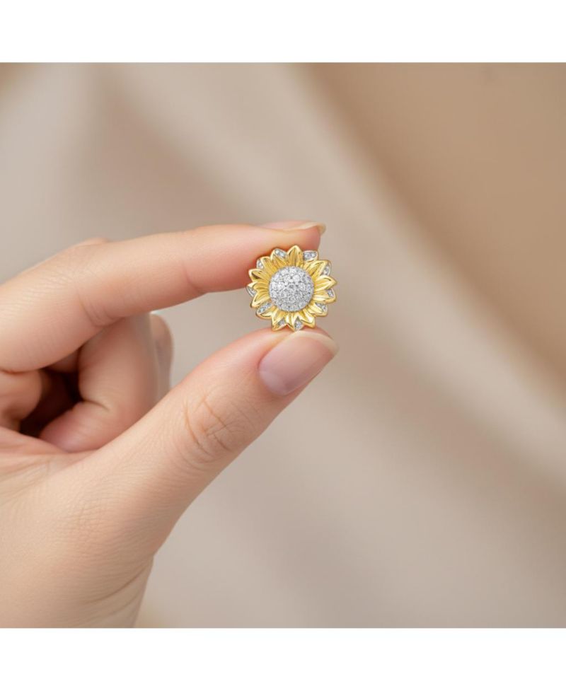 Stylish Two-Tone Cubic Zirconia Sunflower Stud Earrings