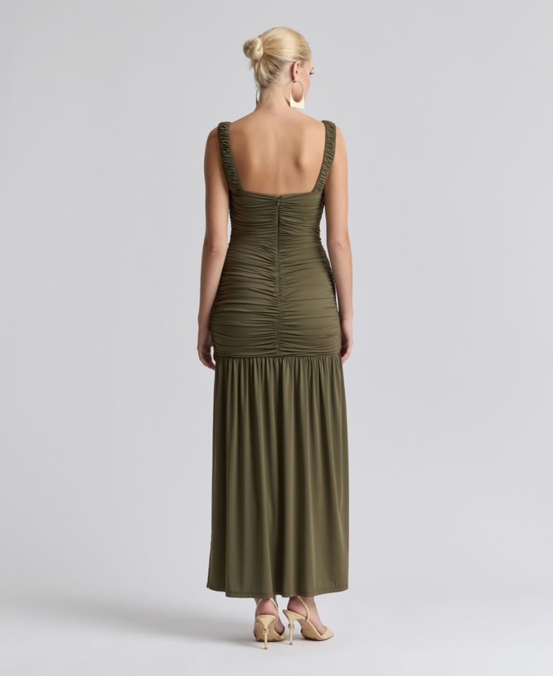 Women's Shirred Mesh Drop Waist Maxi Dress