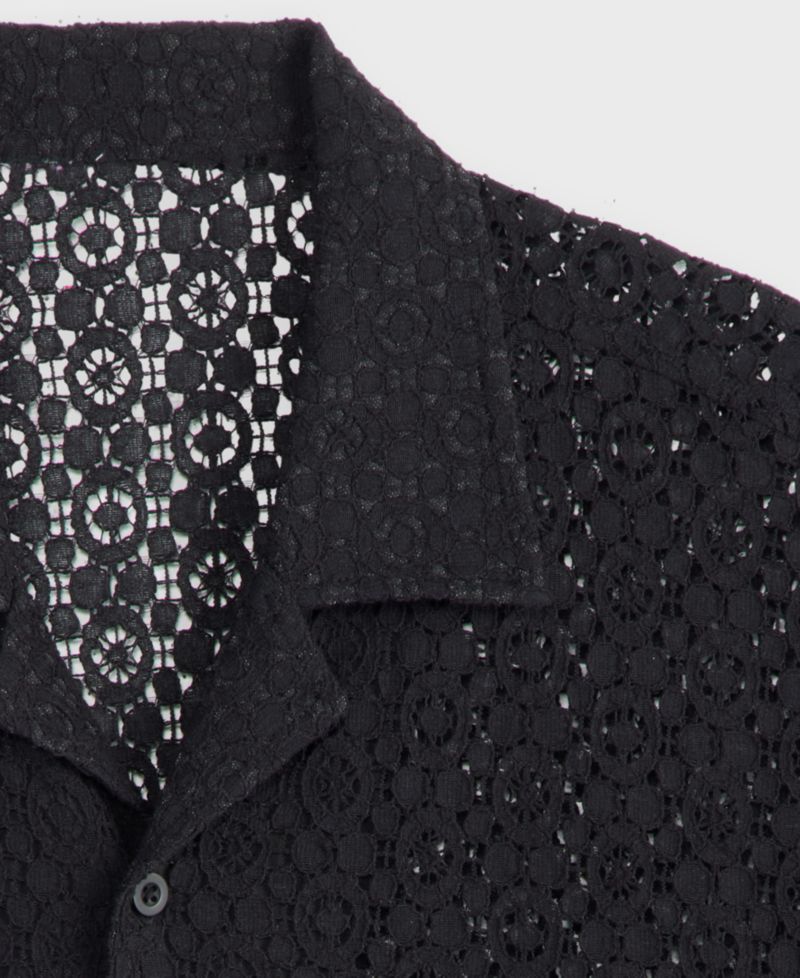 Men's Floral Lace Relaxed-Fit Camp Shirt