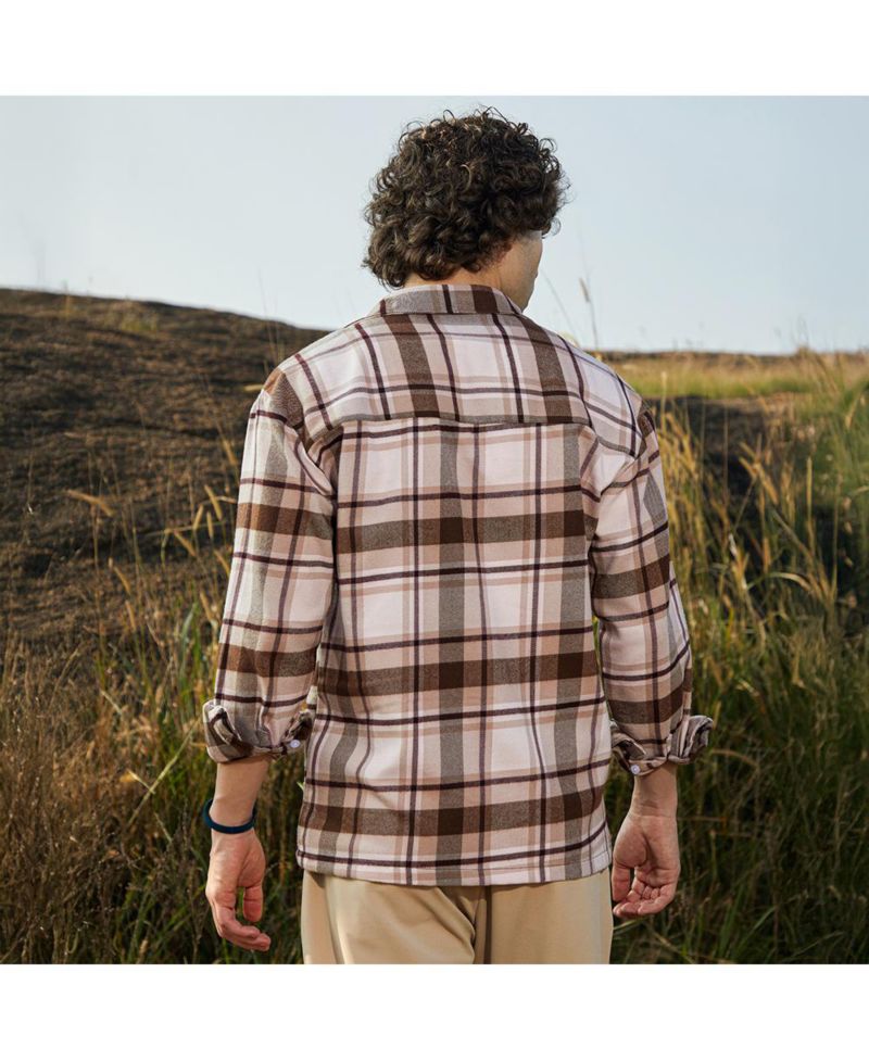Men's Saltbox Beige & Pecan Brown Tartan Utility Shacket