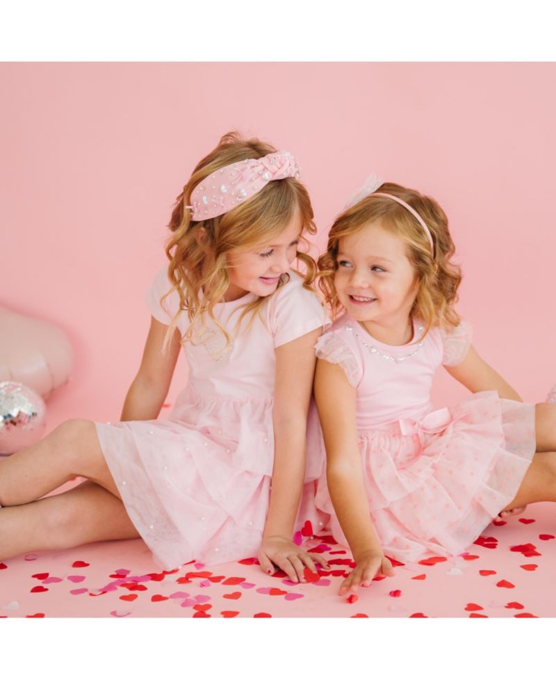 Little Girls Pearl Heart Tiered Short Sleeve Tutu Dress