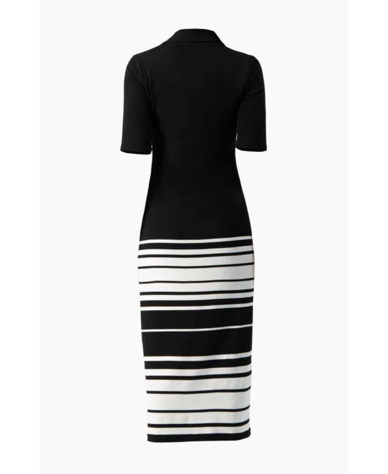 Women's Ribbed-Knit Colorblock-Stripe Fitted Midi Dress