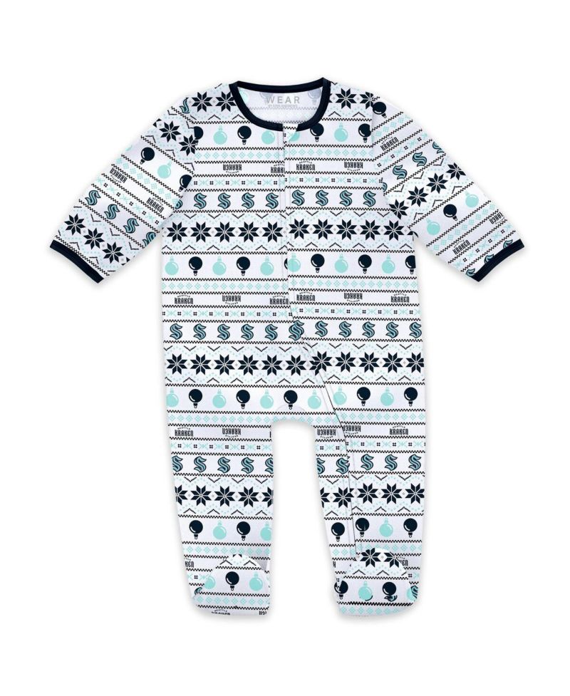 Newborn 2-Piece Seattle Kraken Allover Print Full-Zip Sleeper and Bib Christmas Set