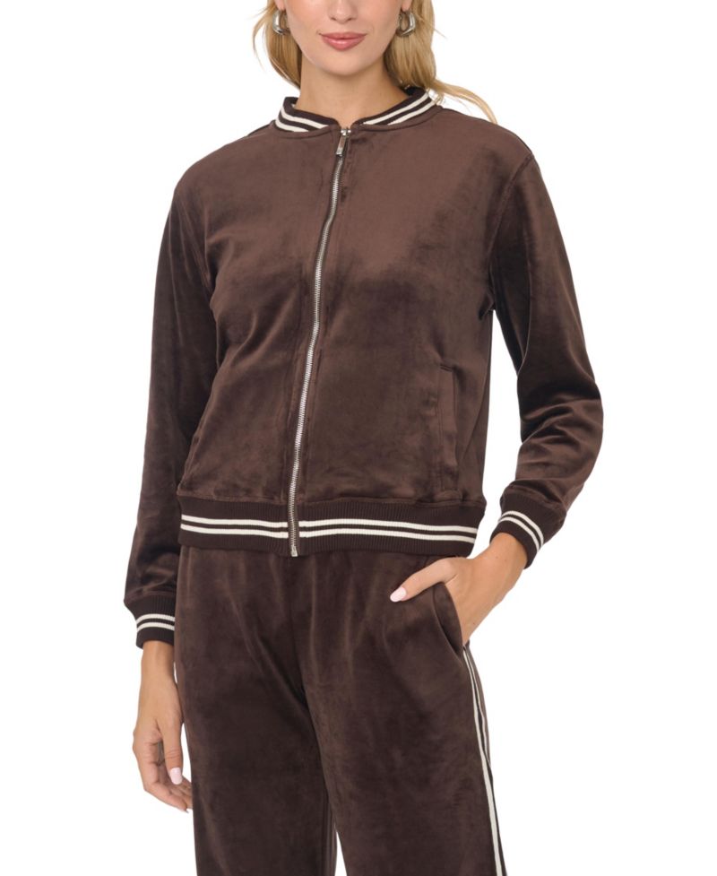 Women's Bomber Stripe-Trim Velvet Jacket