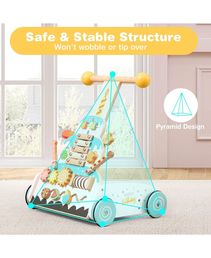Wooden Baby Walker Ice Cream Cart Toy with Sweet Accessories Smooth