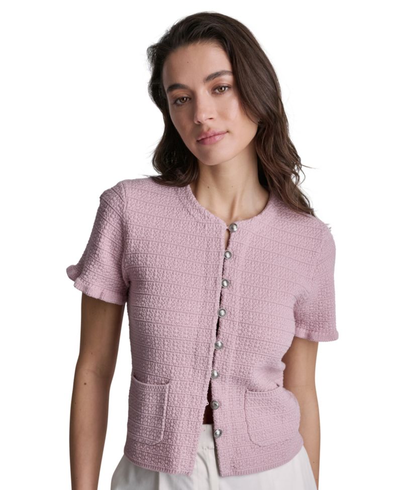 Women's Tweed Short-Sleeve Cropped Cardigan Sweater