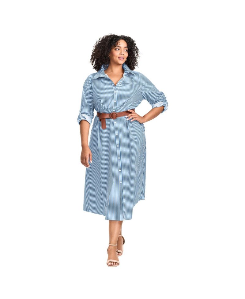 Women's Plus Size Leona Stripe Shirtdress With Belt