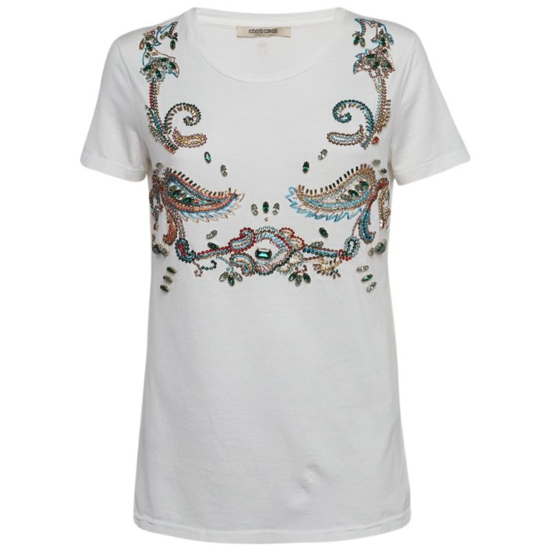 Women's White Crystal Embellished Knit Top