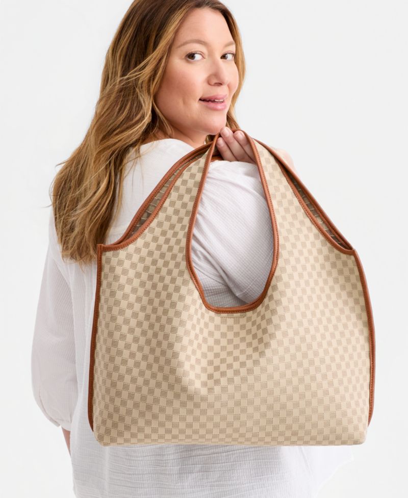 Checkered Soft Knit Tote Bag