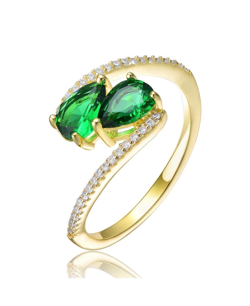 Elegant 14K Gold Plated Double Pear Cubic Zirconia Bypass Ring
