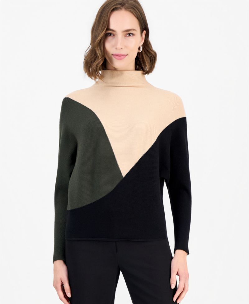Women's Colorblock Dolman-Sleeve Funnel-Neck Pullover