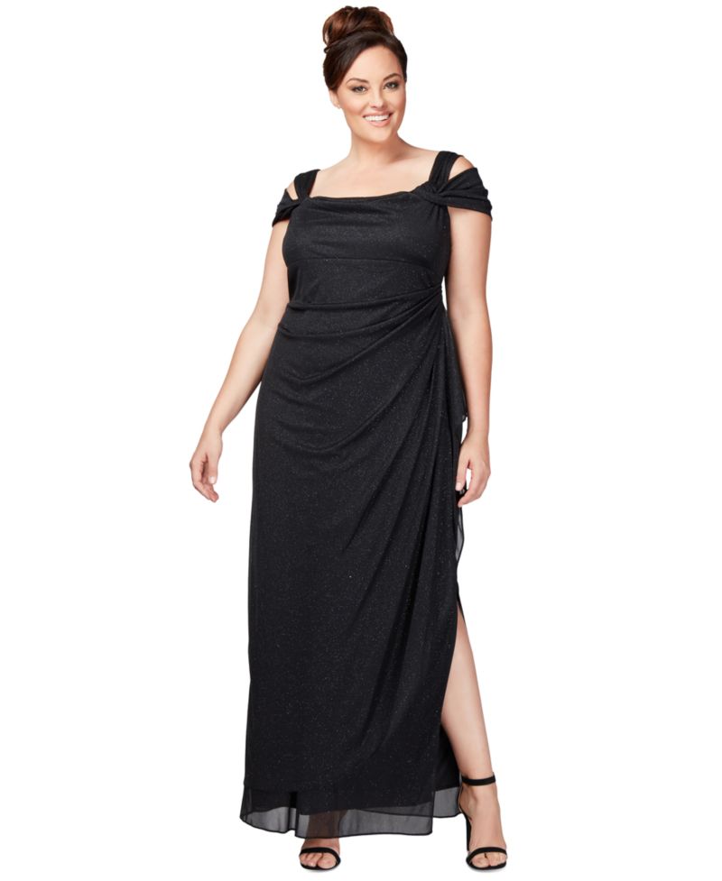 Women's Cold-Shoulder Draped Metallic Gown