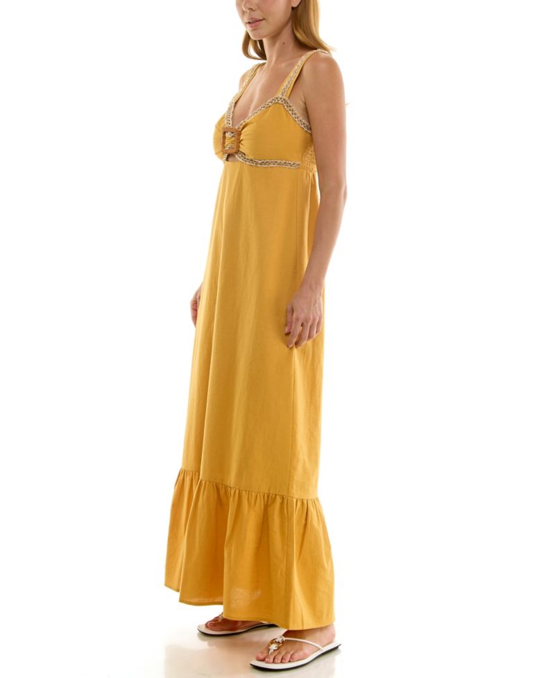 Juniors' Tiered Buckle Trim Maxi Dress