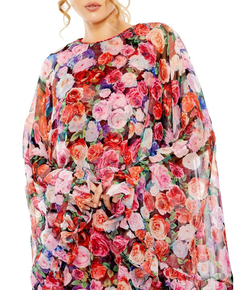 Women's Floral Printed Cape Mini Dress