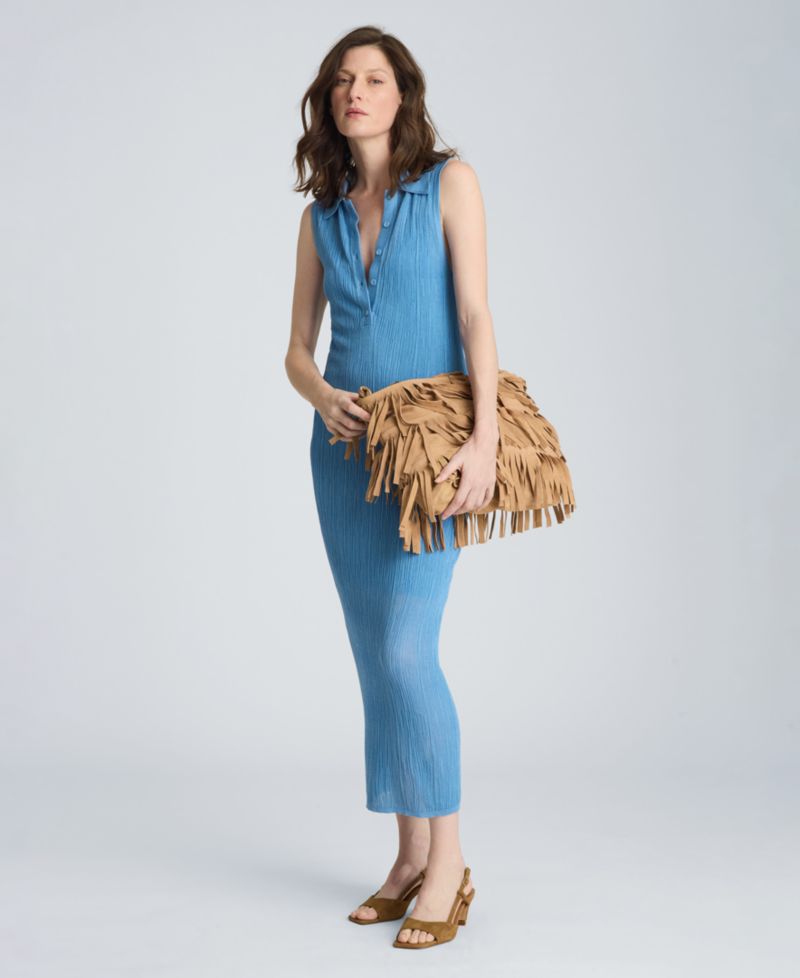 Women's Variegated Rib Sleeveless Polo Sweater Dress