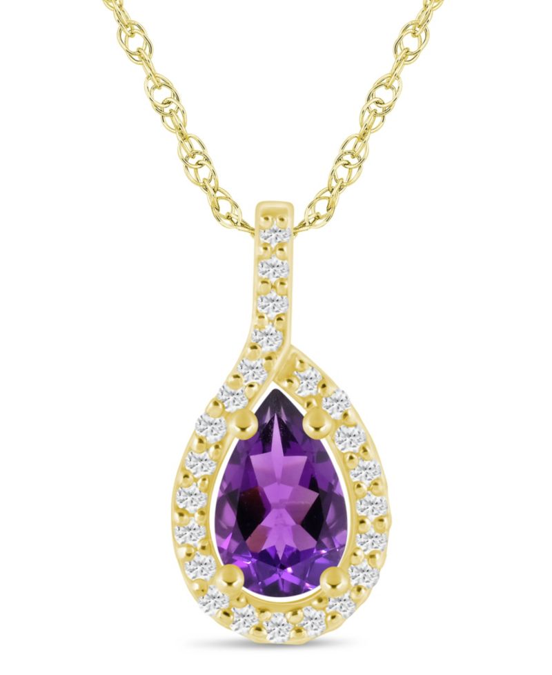 Gemstone and Diamond Halo Pendant Necklace (1/5 ct. t.w.) in 10k White Gold (also in 10k Yellow Gold)