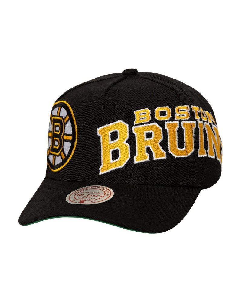 Men's Black Boston Bruins Busted Logo Wordmark Wrap-Around Pro Pinch Adjustable Hat