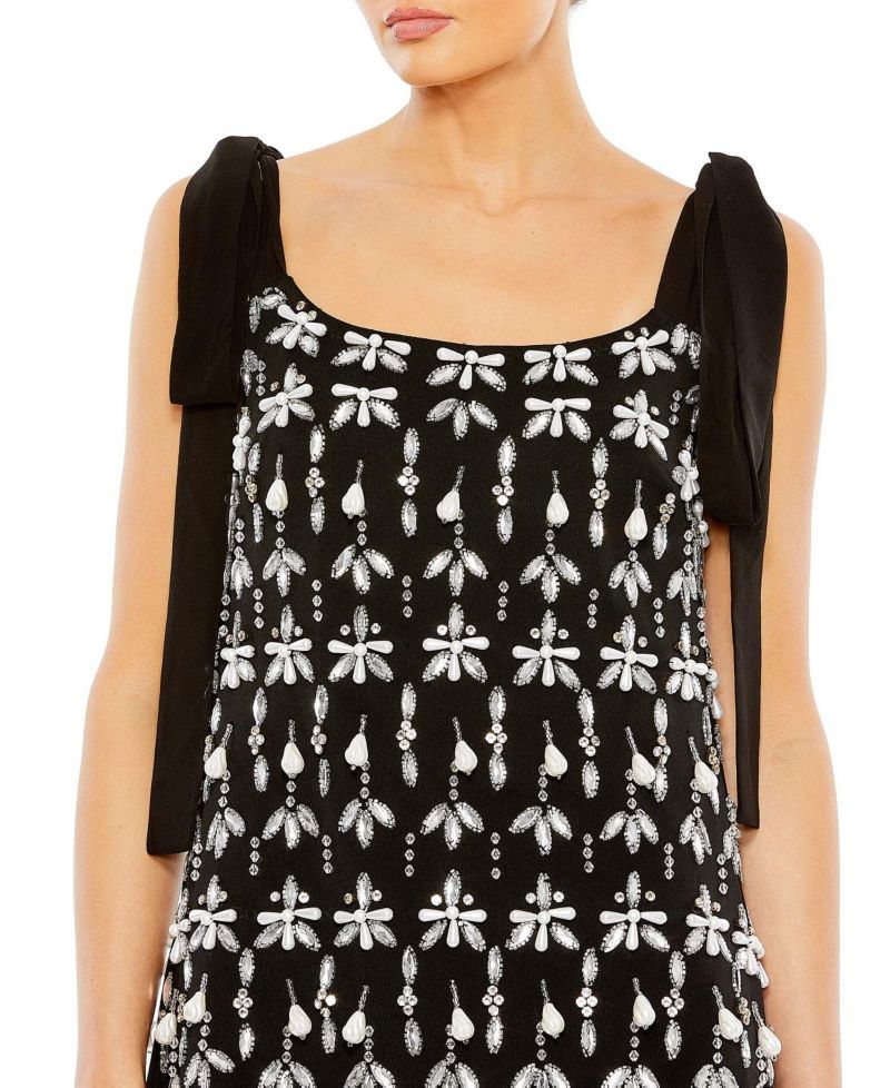Women's Jewel Encrusted Soft Tie Sleeveless Dress