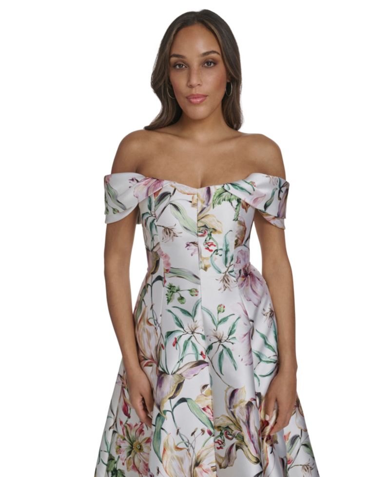 Women's Off-The-Shoulder Flare Midi Dress