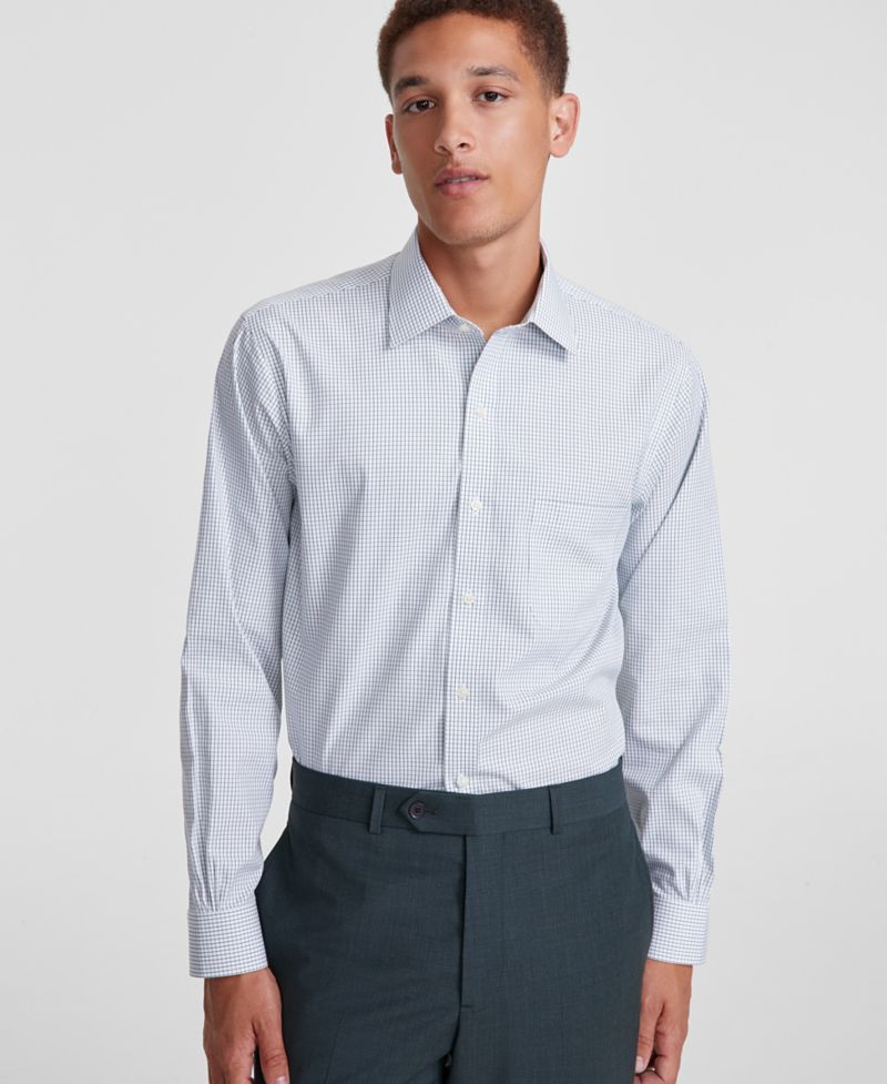 Men’s Regular Fit Non-Iron Spread Collar Check Pinpoint Dress Shirt