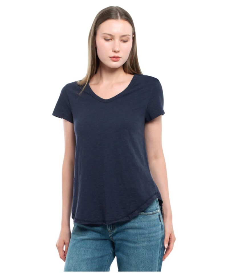 Women's Clothing Short Sleeve Shrunken V-Neck Shirttail Tee