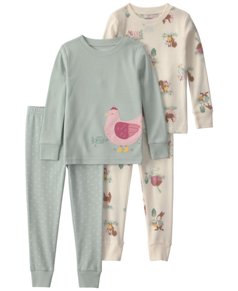 Baby Girls' Country Chicken 100% Cotton Snug Fit Pajama, 4-Piece Set