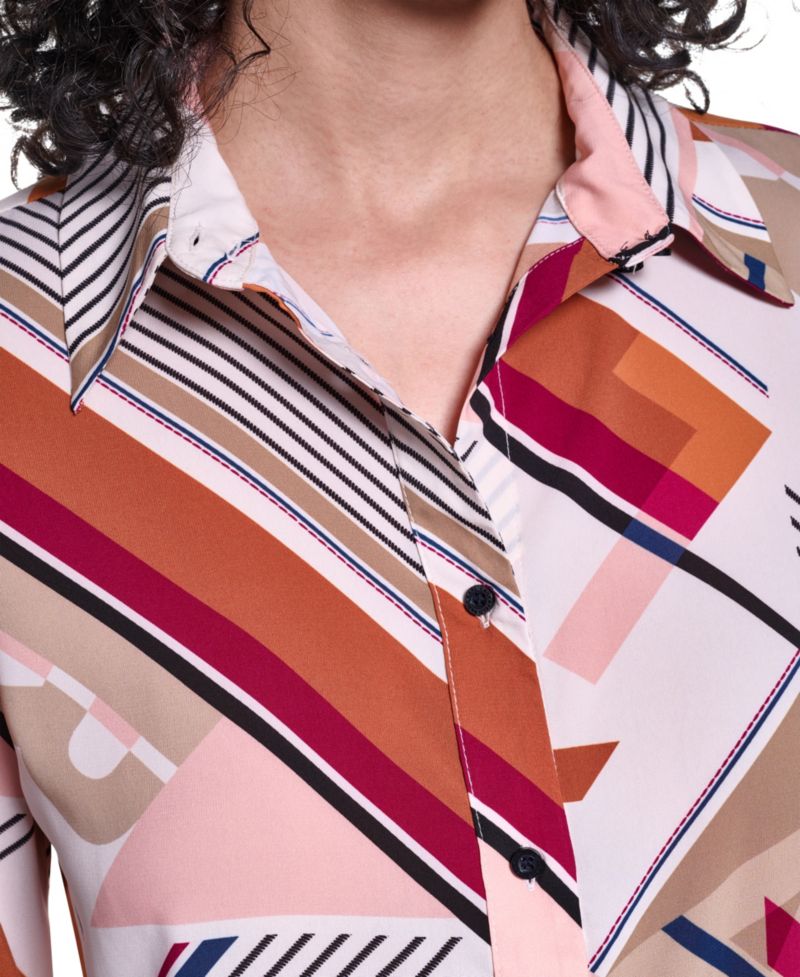 Women's Collared Long-Sleeve Printed Blouse