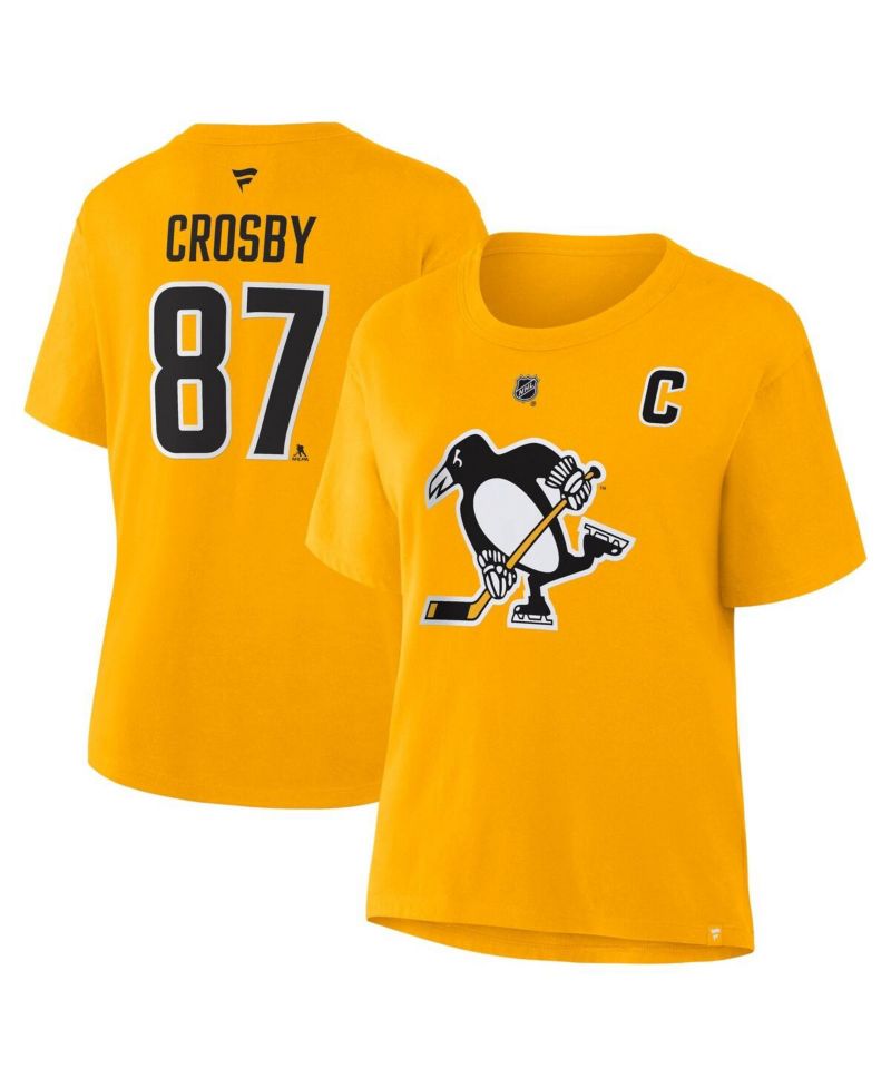 Women's Sidney Crosby Gold Pittsburgh Penguins Authentic Stack Name & Number T-Shirt