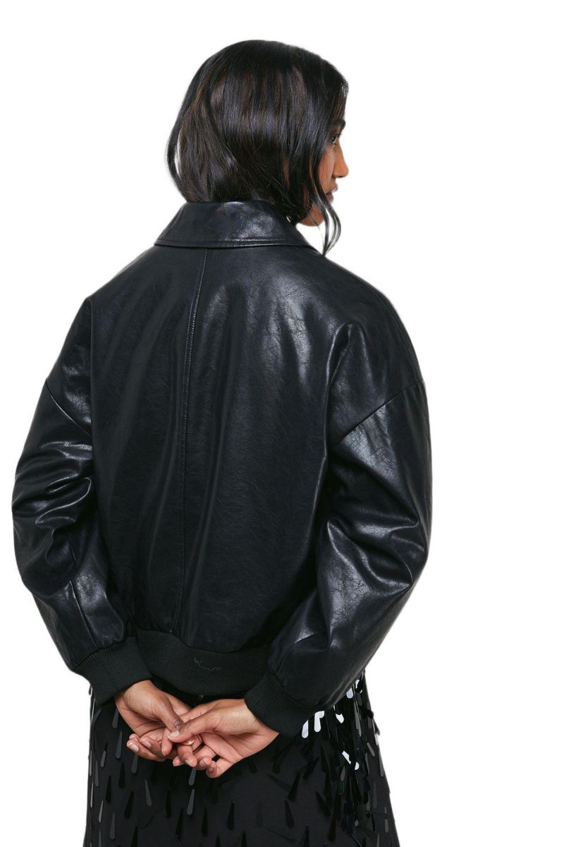 Women's Faux Leather Distressed Bomber Jacket