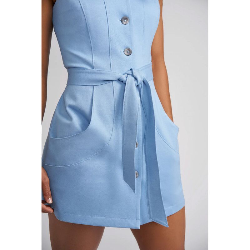Women's Taylor Button Front Ponte Mini Dress with Large Front Pockets and Optional Belt