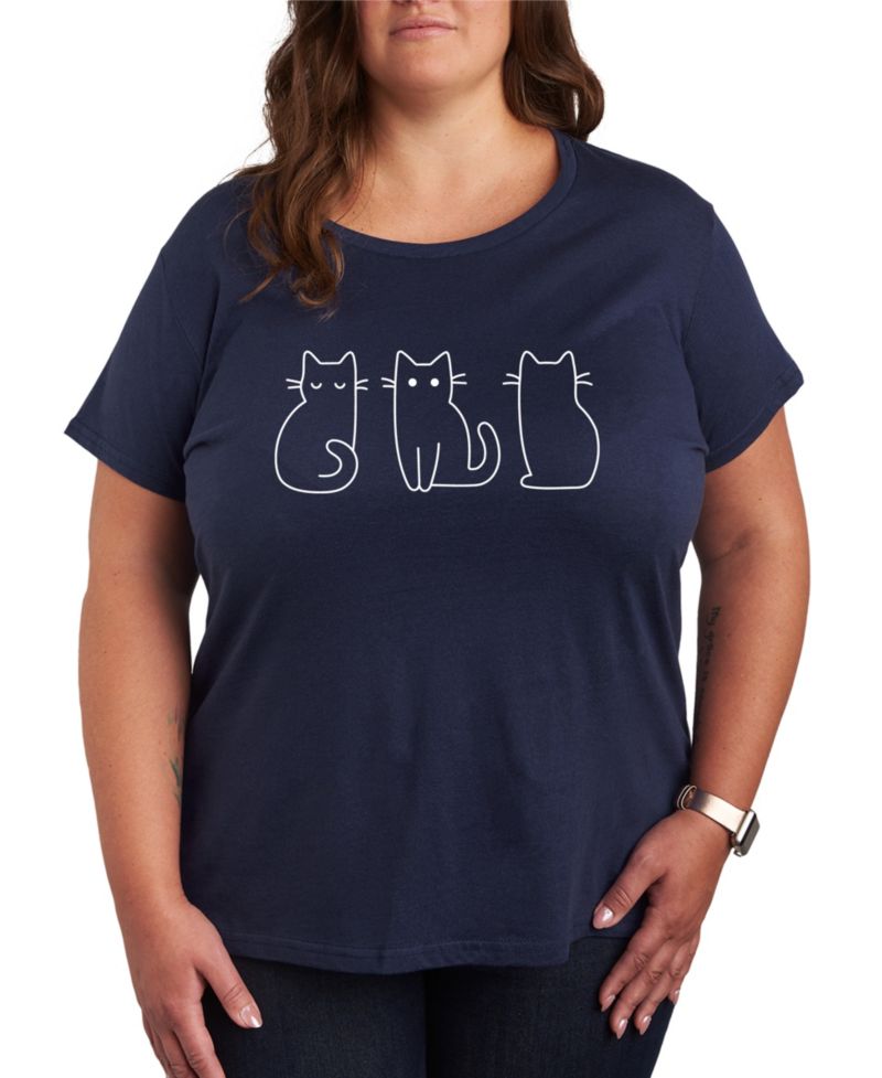 Trendy Plus Size 3 Cats Size Graphic Crew Neck T-Shirt
