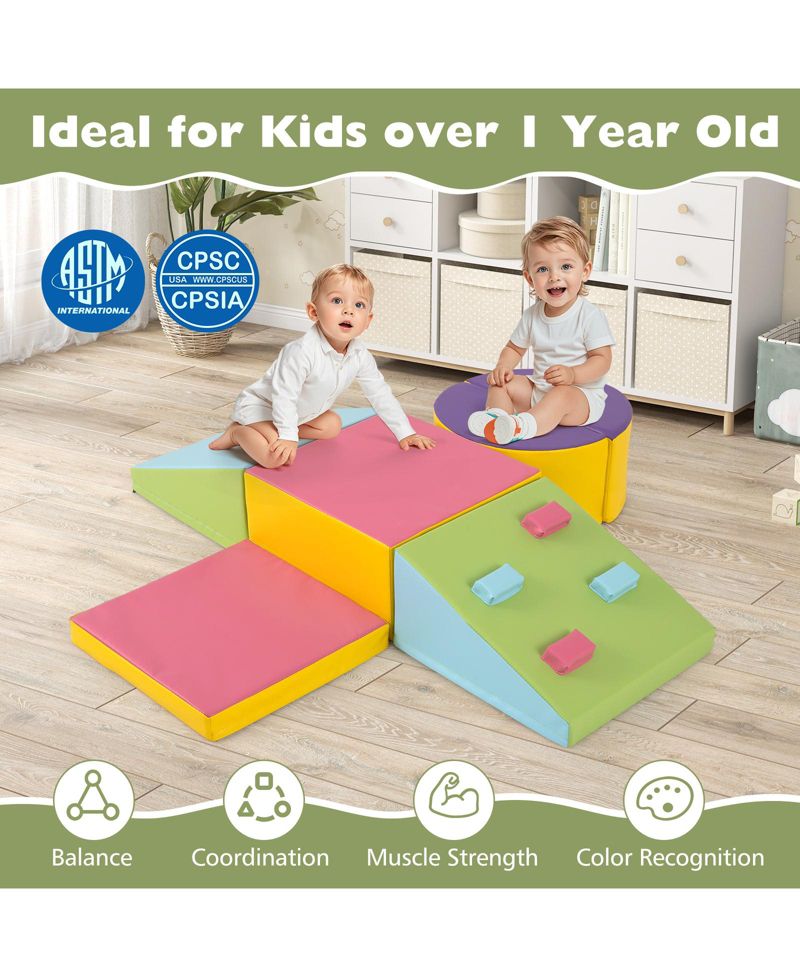 Kids 6 Piece Foam Soft Play Set with Climbing Triangle and Ramp