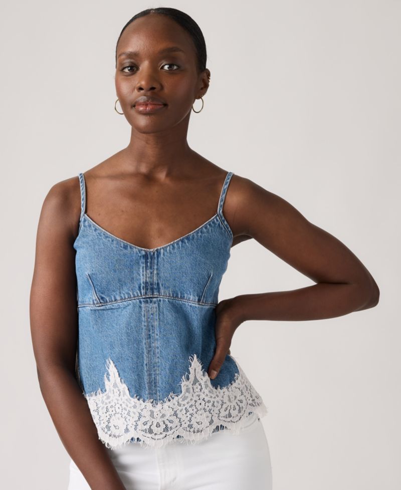 Premium Women's 90s Denim Sleeveless V-Neck Cami Tank Top