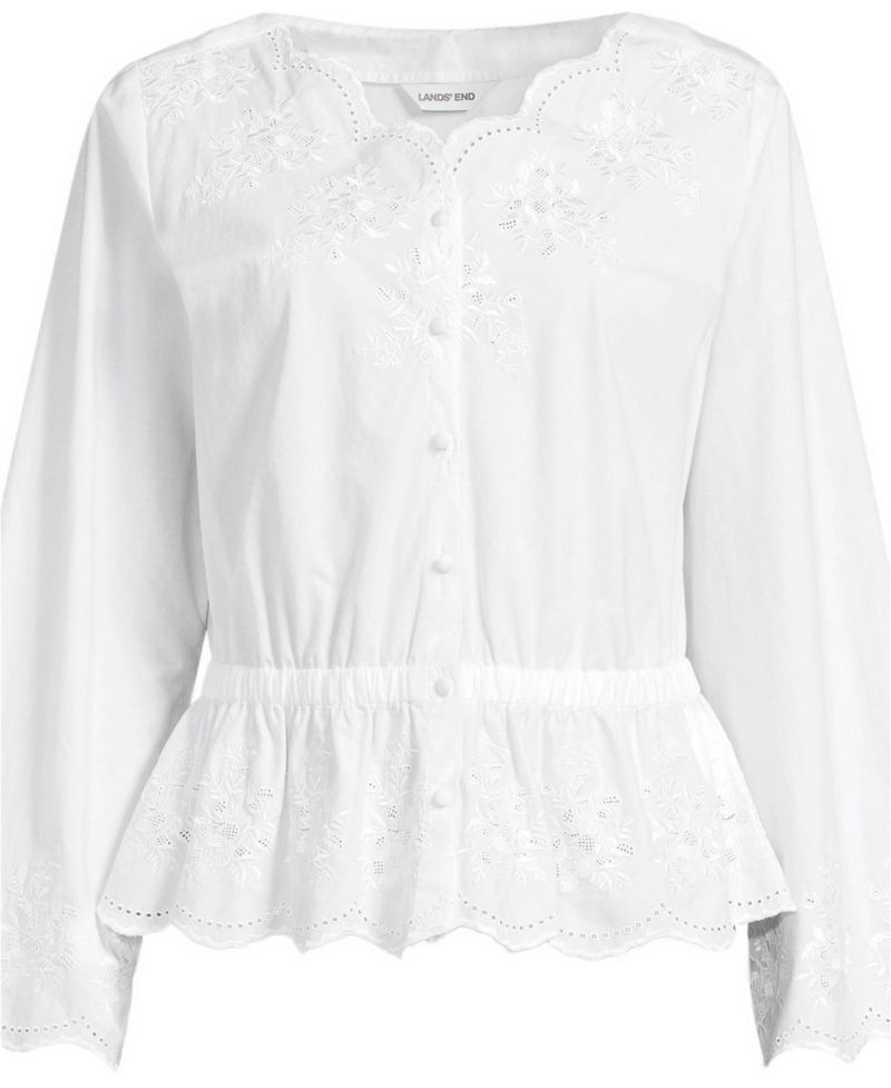 Women's Embroidered Poplin Long Sleeve Blouse