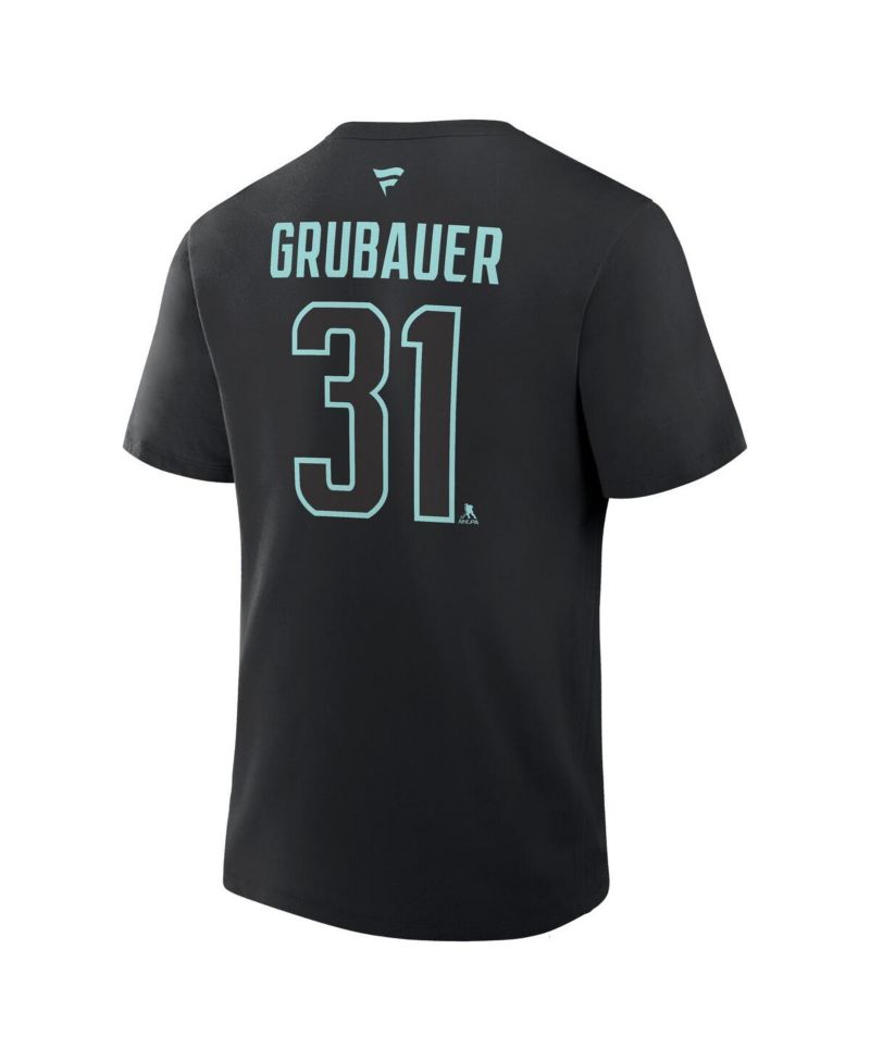 Men's Philipp Grubauer Black Seattle Kraken Authentic Stack Name & Number T-Shirt