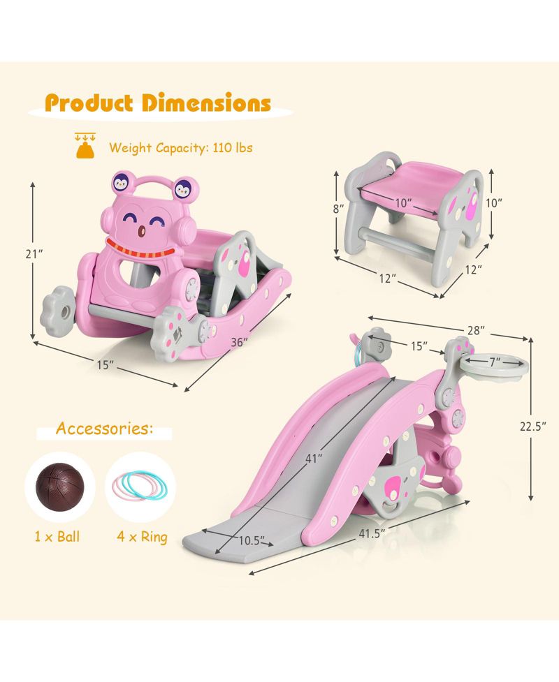 Toddler 4-in-1 Play Set with Rocking Horse, Slide and Activity Features for Kids