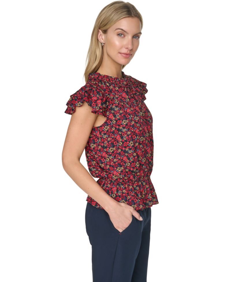 Women's Peplum Flutter-Sleeve Pull-On Blouse