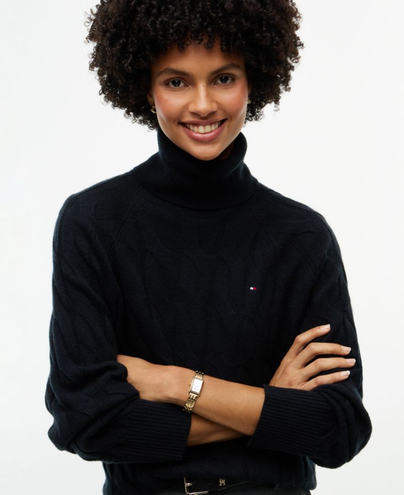 Women's Cable-Knit Turtleneck Wool Sweater