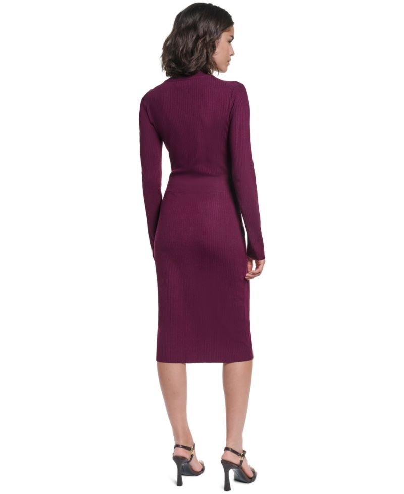 Women's Mock Neck Midi Button Front Sweater Dress