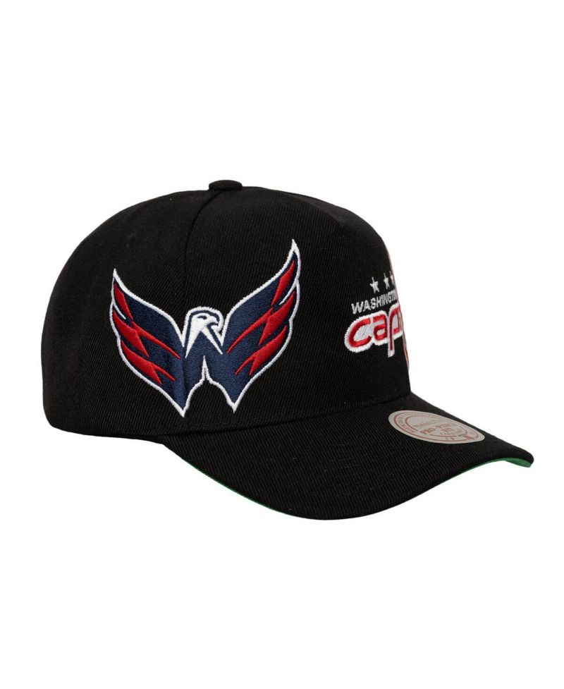 Men's Black Washington Capitals Busted Logo Wordmark Wrap-Around Pro Pinch Adjustable Hat