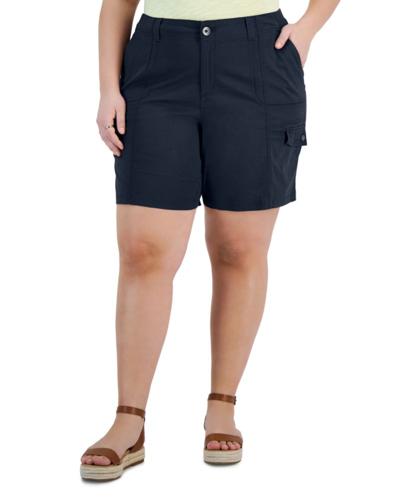 Plus Size Mid-Rise Comfort-Waist Cargo Shorts