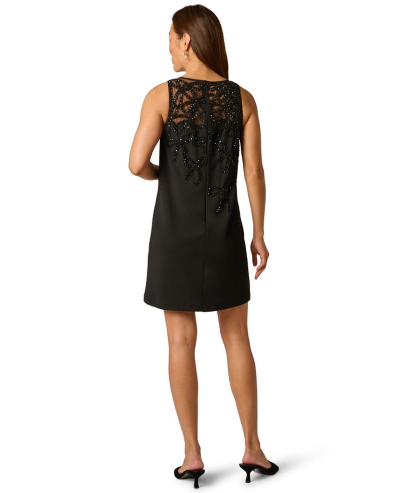 Women's Bow Bead Boat Neck Crepe Dress