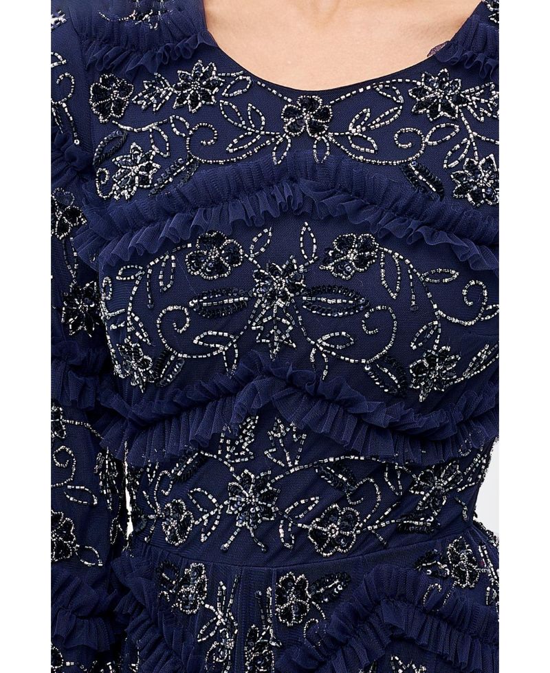 Women's Modest Embellished Sequins Ruffle Maxi Dress