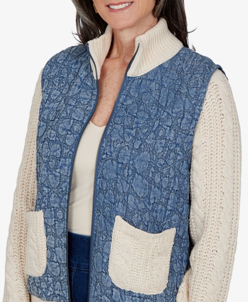Petite Quilted Cable-Knit Short Jacket