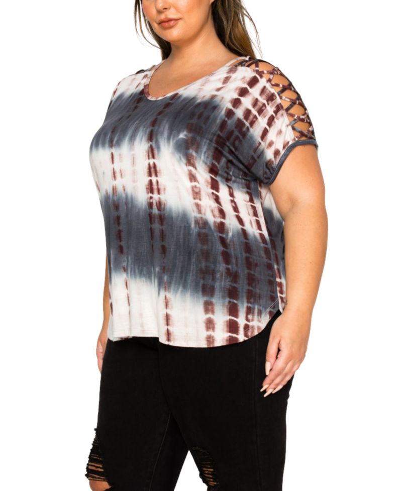 Plus Size Tie Dye Lattice Sleeve Dolman T-Shirt