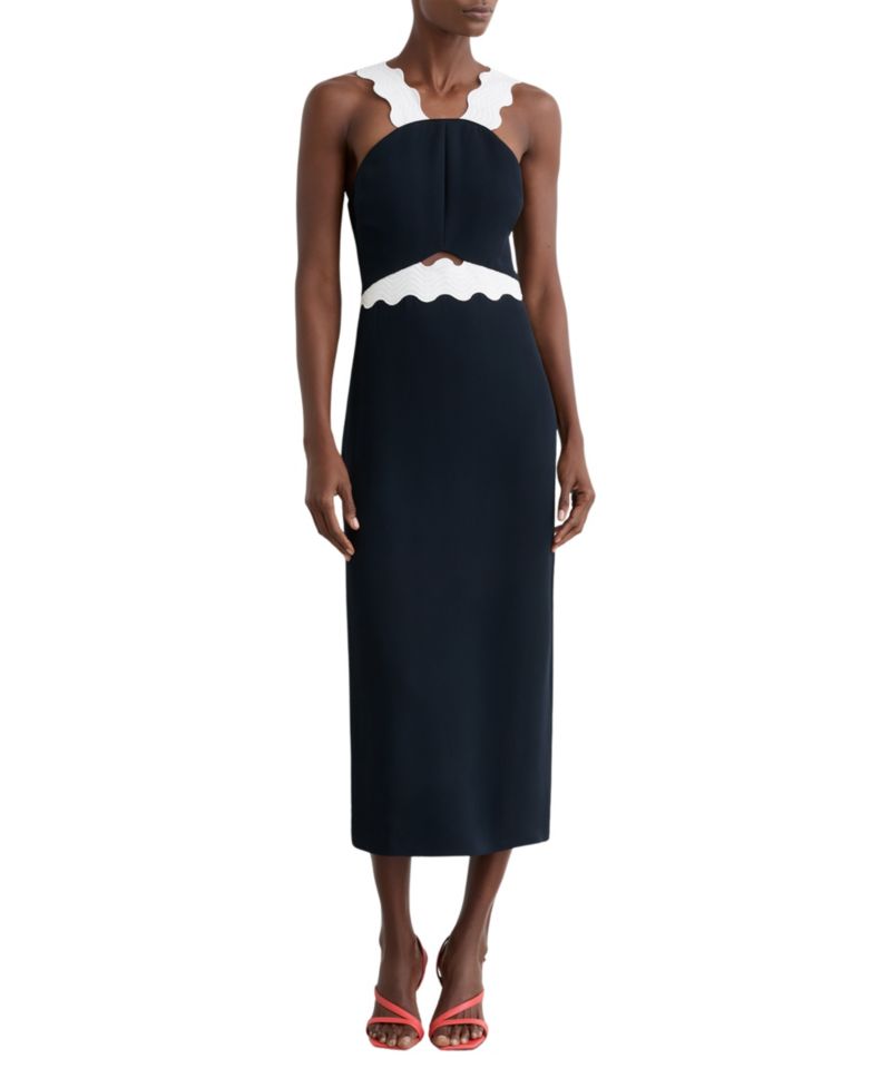 Women's Dillon Contrast Wave-Trim Fitted Midi Dress