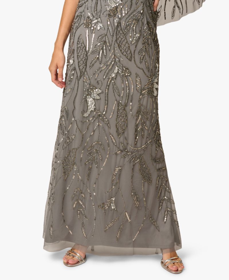 Women's Beaded Cape V-Neck Long Gown