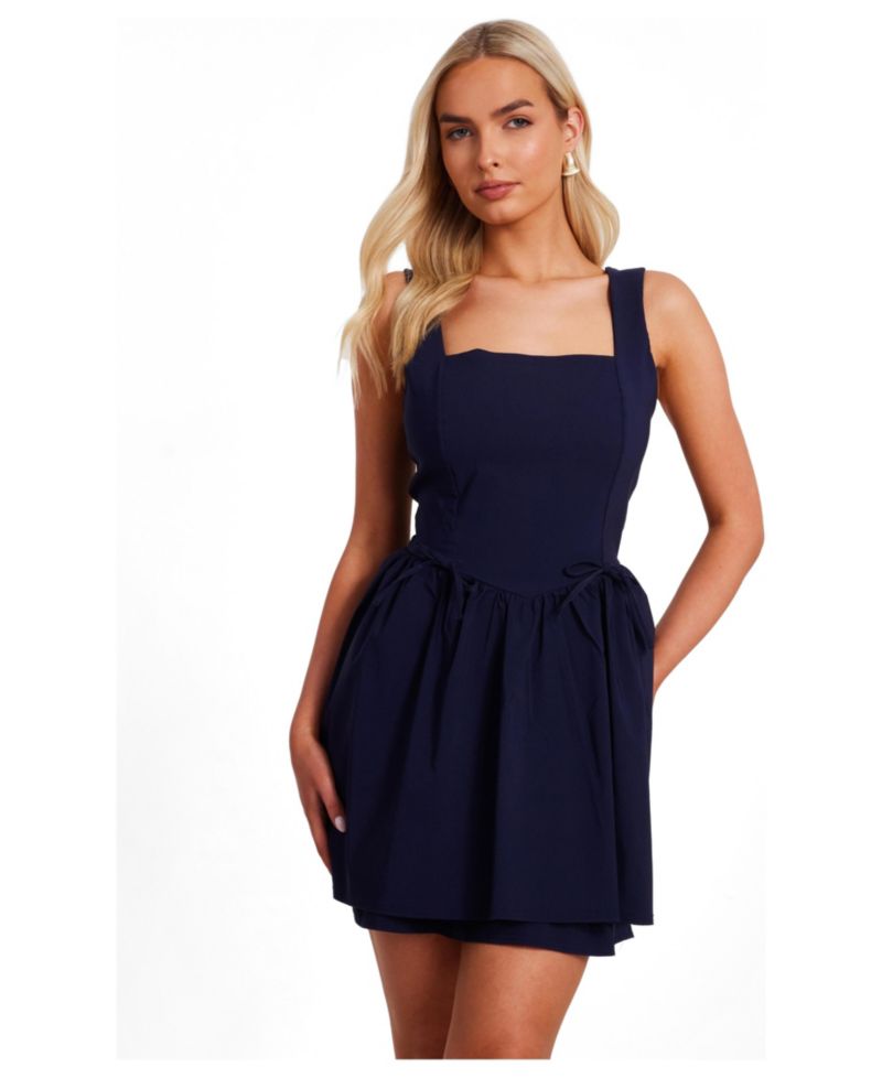 Women's Bengaline Square Neck Mini Dress